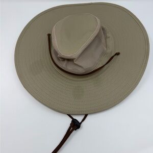 Peter Grimm Khaki Wide-Brim Outdoor Hat with Brown Trim